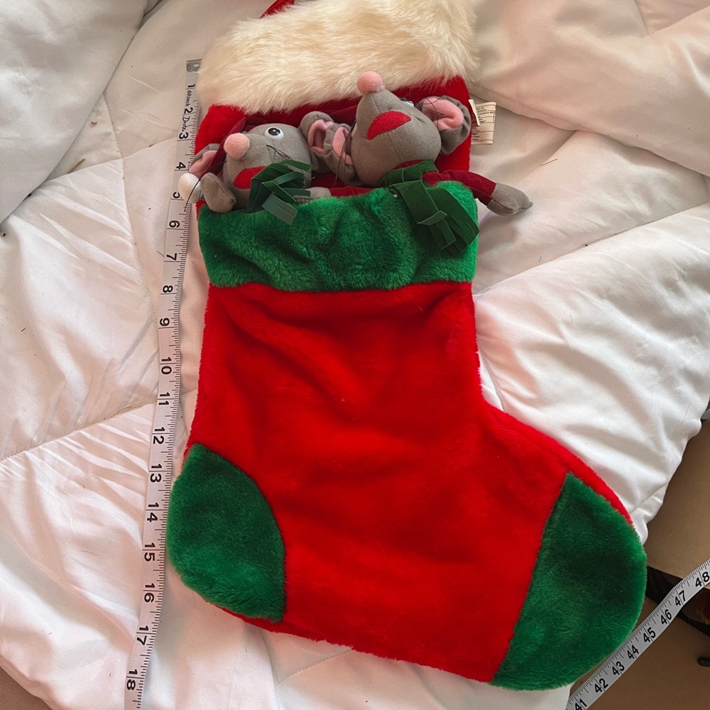 Festive Red and Green Christmas Stocking with Mice